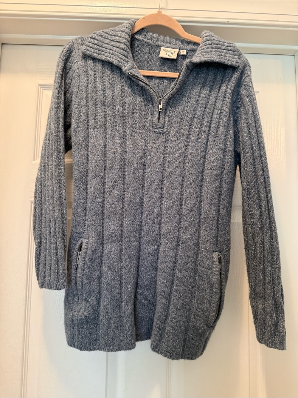 Cozy Oversized Knit Half-Zip Sweater, grey blue